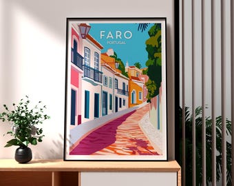 Faro Portugal Travel Print: Colorful Vacation Poster
