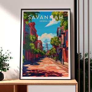 Impresión de Savannah - Arte mural de Georgia - Póster del estado de Georgia - Arte mural de EE. UU. - Regalo para viajeros - Impresión del estado de EE. UU. - Póster de Savannah, Georgia, EE. UU.