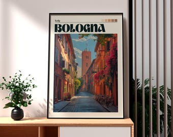 Bologna Italy Travel Poster: Piazza Maggiore Art Print
