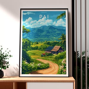 Pai Reise Print - Thailand Wandkunst - Pai Poster - Reise Wandkunst - Pai Berge Poster - Geschenk für Reisende - Pai Reisfelder - Thai
