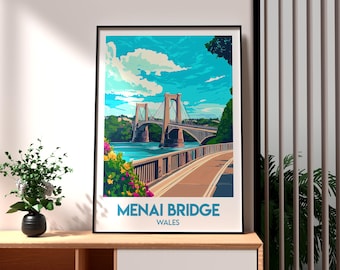 Menai Bridge Wales Art Print: Travel Poster, UK Wall Art