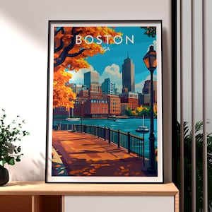 Impresión de Boston - Arte mural de Boston, Massachusetts - Póster de un estado de EE. UU. - Arte mural de EE. UU. - Regalo para viajeros - Impresión de viaje a EE. UU. - Arte mural de Boston