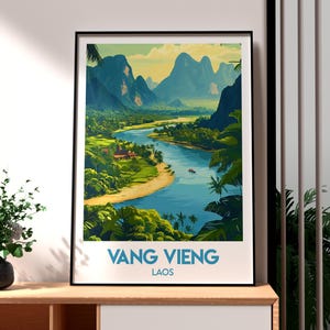 Vang Vieng Travel Print - Laos Wall Art - Vientiane Wall Art - Travel Wall Art - Laos Mountains Poster - SE Asia Art - Laos Poster