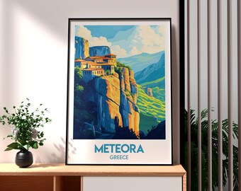 Meteora Greece Print: Travel Poster, Rock Monastery Wall Art