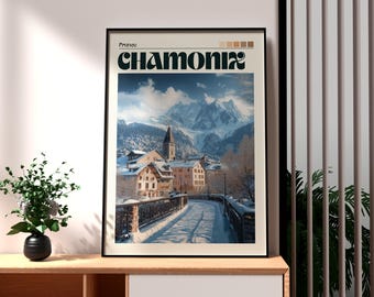 Chamonix France Print: Mont Blanc Skiing Travel Poster