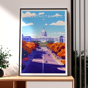 Impresión de Washington DC - Arte mural de un estado de EE. UU. - Póster de Washington DC - El Capitolio - La Casa Blanca - Arte mural de Washington - Póster del estado de DC