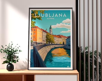 Impresión artística de Liubliana, Eslovenia: Póster de viaje por Europa