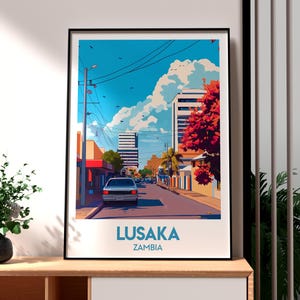 Lusaka Poster - Zambia Print - Lusaka Travel Wall Art - Africa Travel Art - Zambia Art - African Wildlife Poster - Lusaka City Wall Art
