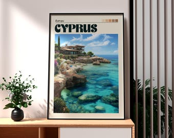 Cartaz de viagem de Chipre: Impressão artística da cidade litorânea de Kato Paphos