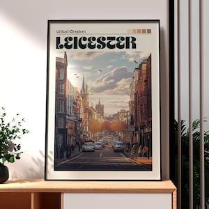 Impresión de Leicester - Arte mural de la ciudad de Leicester - Póster del Reino Unido - Arte mural de viajes - Impresión de Midlands - Leicester - Póster de la ciudad del Reino Unido