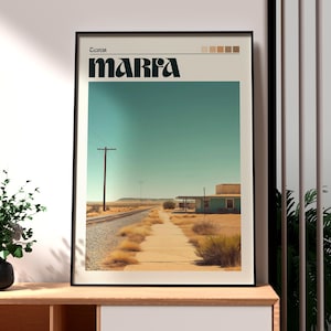 Impresión de Marfa - Arte mural de Texas - Póster de un estado de EE. UU. - Arte mural de EE. UU. - Regalo para viajeros - Impresión de viaje a EE. UU. - Póster de Marfa, Texas - Arte de Marfa, Texas