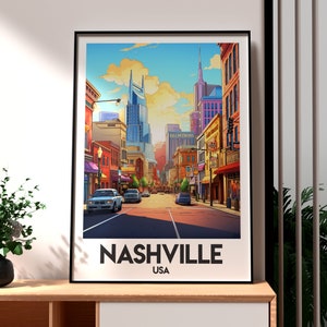 Impresión de Nashville - Arte mural de Tennessee - Póster de un estado de EE. UU. - Póster de música country - Impresión de viajes por EE. UU. - Impresión de la ciudad de Nashville - Póster de Tennessee