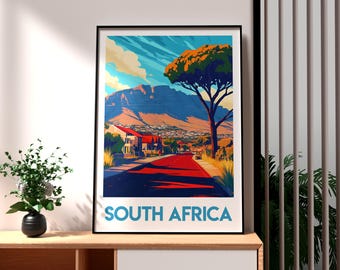 South Africa Travel Poster: Table Mountain Art Print