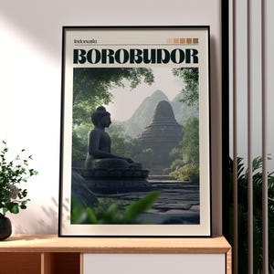 Borobudur Travel Print - Indonesia Wall Art -  Temple Poster - Travel Wall Art - Indonesia Poster - Backpacking - Gift for Traveller