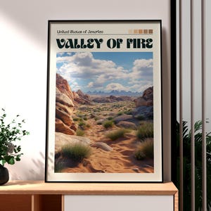 Póster del parque estatal Valley of Fire - Póster de Moapa Valley - Nevada - Arte mural de Nevada - Póster de Valley of Fire - Arte mural de parque nacional de EE. UU.