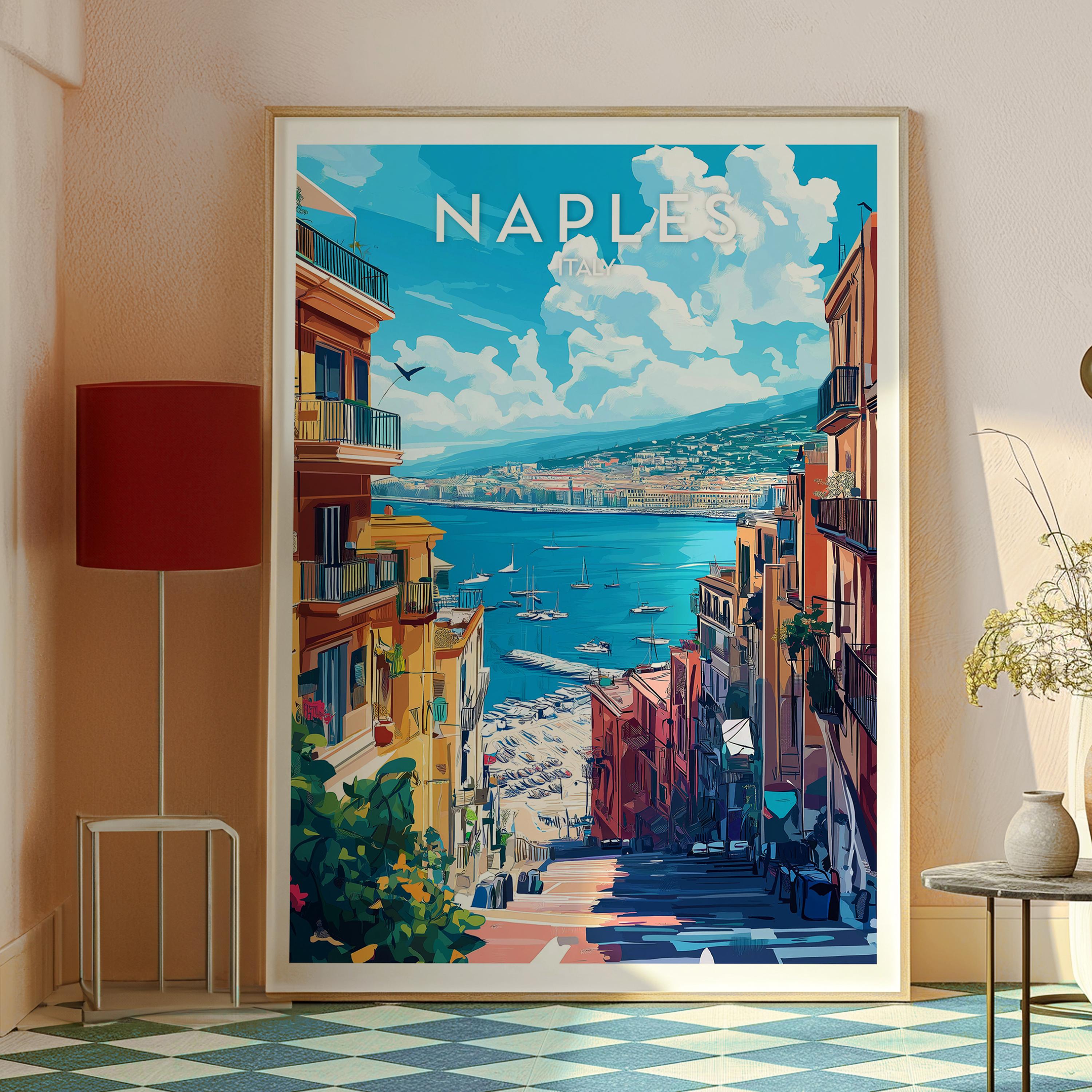 イタリア(ナポリ)のポスター ナポリ海岸のプリント：イタリア旅行ポスター、アマルフィの壁アート