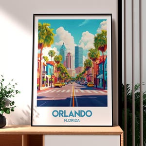 Impresión de viaje de Orlando - Arte mural de Florida - Póster de Orlando - Arte mural del estado de EE. UU. - Póster de Florida - Parque temático de Orlando - Arte de Florida - Orlando