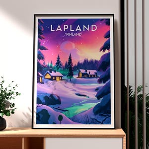 Lapland Print - Lapland Wall Art - Finland Poster - Travel Wall Art - Lapland Finland Print - Santas Grotto - Northern Lights - Finland Art