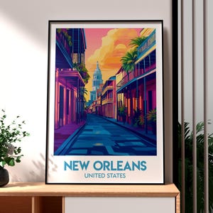 Arte mural de Nueva Orleans - Impresión de Luisiana - Póster del estado de Luisiana - Arte mural de EE. UU. - Regalo para viajeros - Impresión de viaje a EE. UU. - Barrio Francés