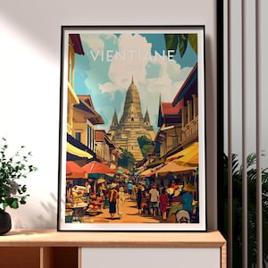 Vientiane Travel Print - Laos Wall Art - Vientiane Wall Art - Travel Wall Art - Laos Mountains Poster - SE Asia Art - Laos City Poster