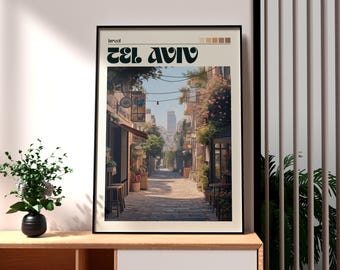 Tel Aviv Street Scene Print: Modern Israel Travel Poster