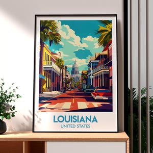 Impresión de Luisiana - Arte mural de Nueva Orleans - Póster del estado de Luisiana - Arte mural de EE. UU. - Regalo para viajeros - Impresión de viaje a EE. UU. - Barrio Francés
