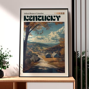 Impresión de Kentucky - Arte mural de Kentucky - Póster del estado de Kentucky - Arte mural de EE. UU. - Regalo para viajeros - Impresión de viaje a EE. UU. - Póster de Kentucky de EE. UU.