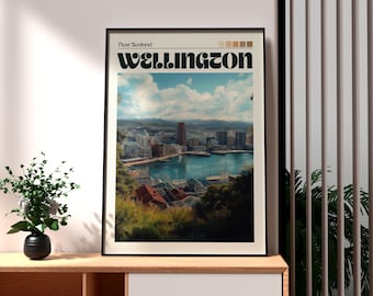 Plakat podróżniczy Wellington do Nowej Zelandii – wydruk artystyczny w półpołysku