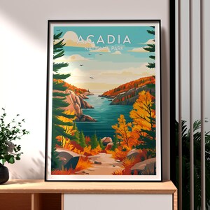Impresión del Parque Nacional Acadia - Arte mural de Maine - Póster de un estado de EE. UU. - Arte mural de EE. UU. - Regalo para viajeros - Impresión de viaje por EE. UU. - Arte de parques nacionales de EE. UU.