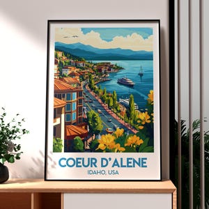 Impresión de Coeur d'Alene - Impresión de Idaho - Arte mural de Idaho - Arte mural de EE. UU. - Regalo para viajeros - Impresión de viaje a EE. UU. - Póster de la playa de Coeur d'Alene