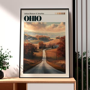 Arte mural de Ohio - Impresión de Ohio - Póster del estado de Ohio - Arte mural de EE. UU. - Regalo para viajeros - Impresión de viaje a EE. UU. - Póster de Cleveland, Ohio - Cleveland