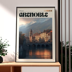 Grenoble Poster - France Wall Art - Grenoble Poster - France Travel Print - France Travel Print - Grenoble Wall Art - French Alps Poster