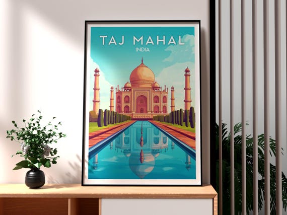 タージ・マハルのアートプリント：インド旅行ポスター、アグラの壁装飾