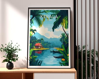 Impresión de los remansos de Kerala: póster de viaje a la India, paisaje tropical