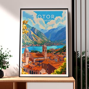 Impresión de Kotor - Arte mural de Montenegro - Póster de Kotor - Arte mural de Kotor, Montenegro - Póster de viaje a Europa - Impresión de viaje a Montenegro - Lago Kotor