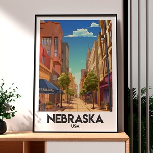 Impresión de Nebraska - Arte mural de Nebraska - Póster del estado de Nebraska - Arte mural de EE. UU. - Regalo para viajeros - Impresión de viaje a EE. UU. - Arte mural de Omaha - Omaha