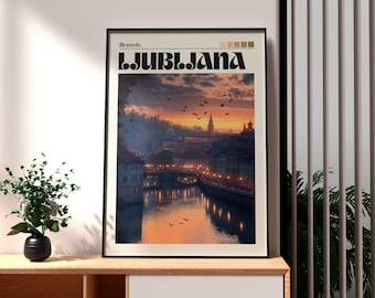 Impresión artística de Liubliana, Eslovenia: Póster de viaje por Europa