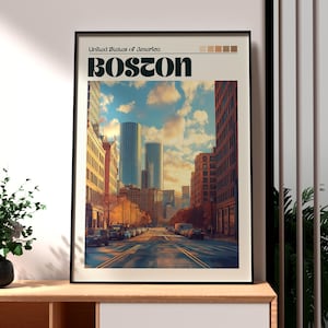 Impresión de Boston - Arte mural de Boston, Massachusetts - Póster de un estado de EE. UU. - Arte mural de EE. UU. - Impresión de la ciudad de Boston - Impresión de viajes a EE. UU. - Arte mural de Boston