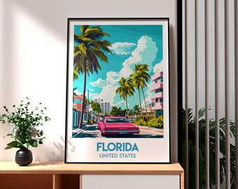 Florida Travel Poster: Vintage Palm Trees Art Print