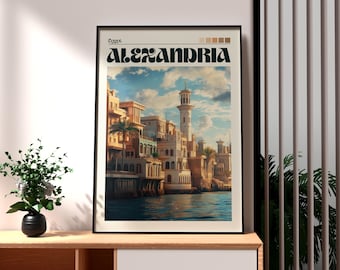 Alexandria Ägypten Reiseplakat: Vintage Stadt Kunstdruck