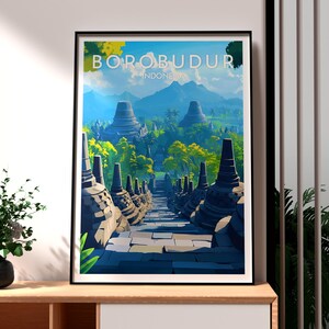 Borobudur Travel Print - Indonesia Wall Art -  Temple Poster - Travel Wall Art - Indonesia Poster - Backpacking - Gift for Traveller