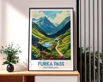 Furka Pass Switzerland Print: Swiss Alps Travel Poster