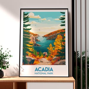 Impresión del Parque Nacional Acadia - Arte mural de Maine - Póster de un estado de EE. UU. - Arte mural de EE. UU. - Regalo para viajeros - Impresión de viaje por EE. UU. - Arte de parques nacionales de EE. UU.