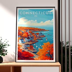 Impresión de Connecticut - Arte mural de Connecticut - Póster del estado de EE. UU. - Arte mural de EE. UU. - Regalo para viajeros - Impresión de viaje a EE. UU. - New Haven, Connecticut