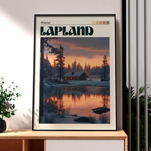 Lapland Print - Lapland Wall Art - Finland Poster - Travel Wall Art - Lapland Finland Print - Santas Grotto - Northern Lights - Finland Art