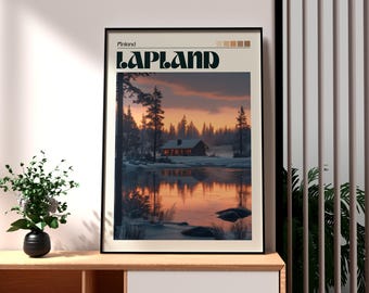 Lapland Finland Travel Poster: Northern Lights Art Print