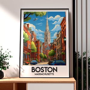 Impresión de Boston - Arte mural de Boston, Massachusetts - Póster de un estado de EE. UU. - Arte mural de EE. UU. - Regalo para viajeros - Impresión de viaje a EE. UU. - Arte mural de Boston