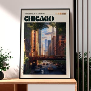 Impresión de Chicago - Arte mural de Chicago, Illinois - Póster estatal de EE. UU. - Arte mural de EE. UU. - Póster de Illinois - Impresión de viaje de EE. UU. - Arte mural de la ciudad de Chicago