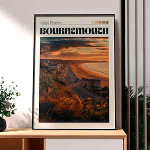 Bournemouth Travel Print - UK Beach Wall Art -  Bournemouth Beach Poster - Bournemouth Art Print - Dorset Wall Art - Gift for Traveller