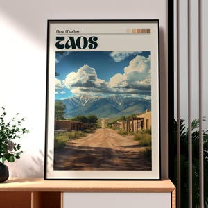 Impresión de Taos - Arte mural de Nuevo México - Póster del estado de Nuevo México - Arte mural de EE. UU. - Regalo para viajeros - Impresión de viaje a EE. UU. - Arte mural de Santa Fe
